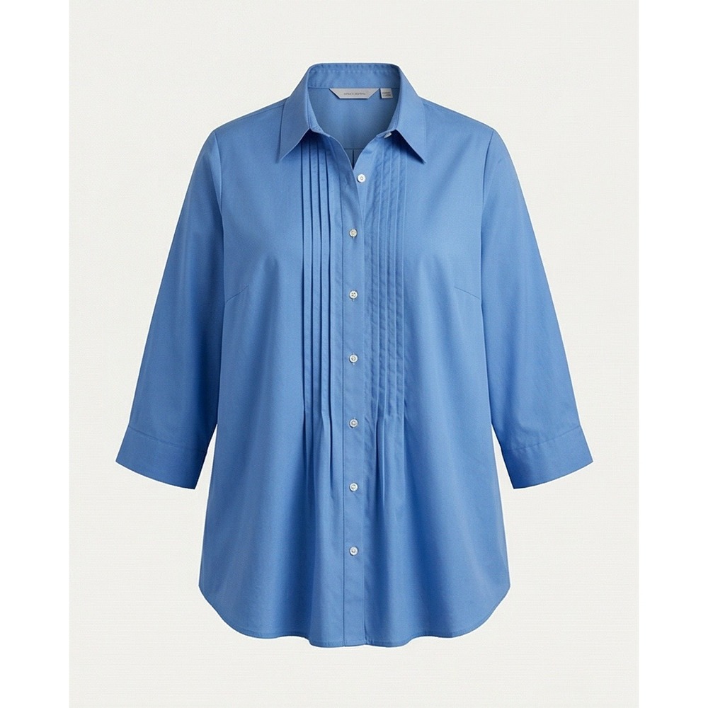 Avenue Womens 30/32 Blue Pintuck Pleated Button Up Shirt Nautical 4X NWT